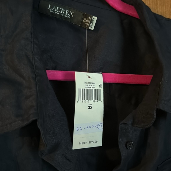 Lauren Ralph Lauren Linen Shirt 3x NEW NWT dark blue - Picture 3 of 8